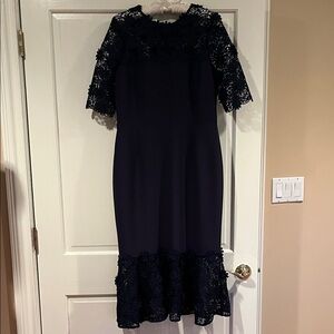 Teri Jon Navy Lace Midi Dress